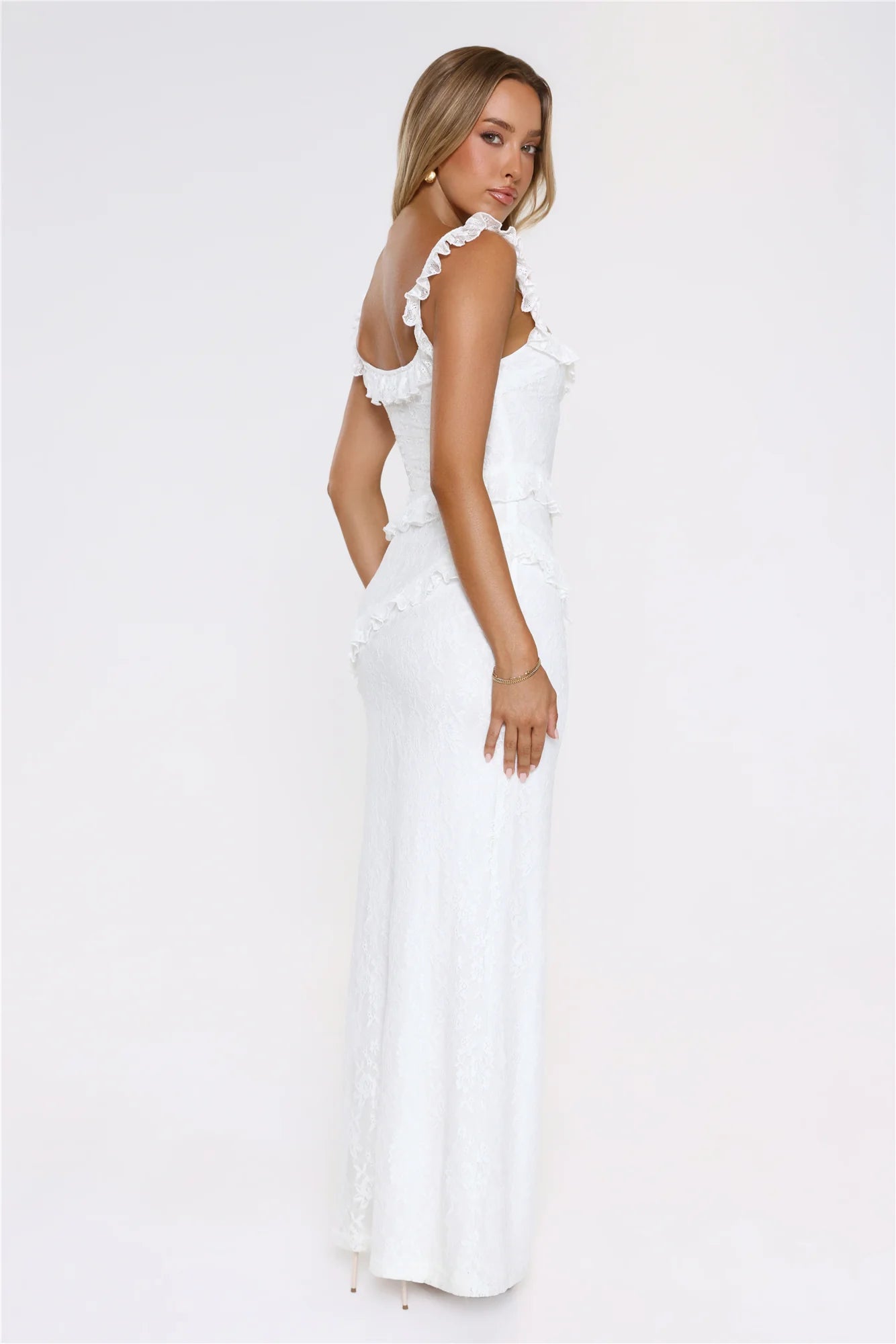 Golden Dusk Lace Maxi Dress White