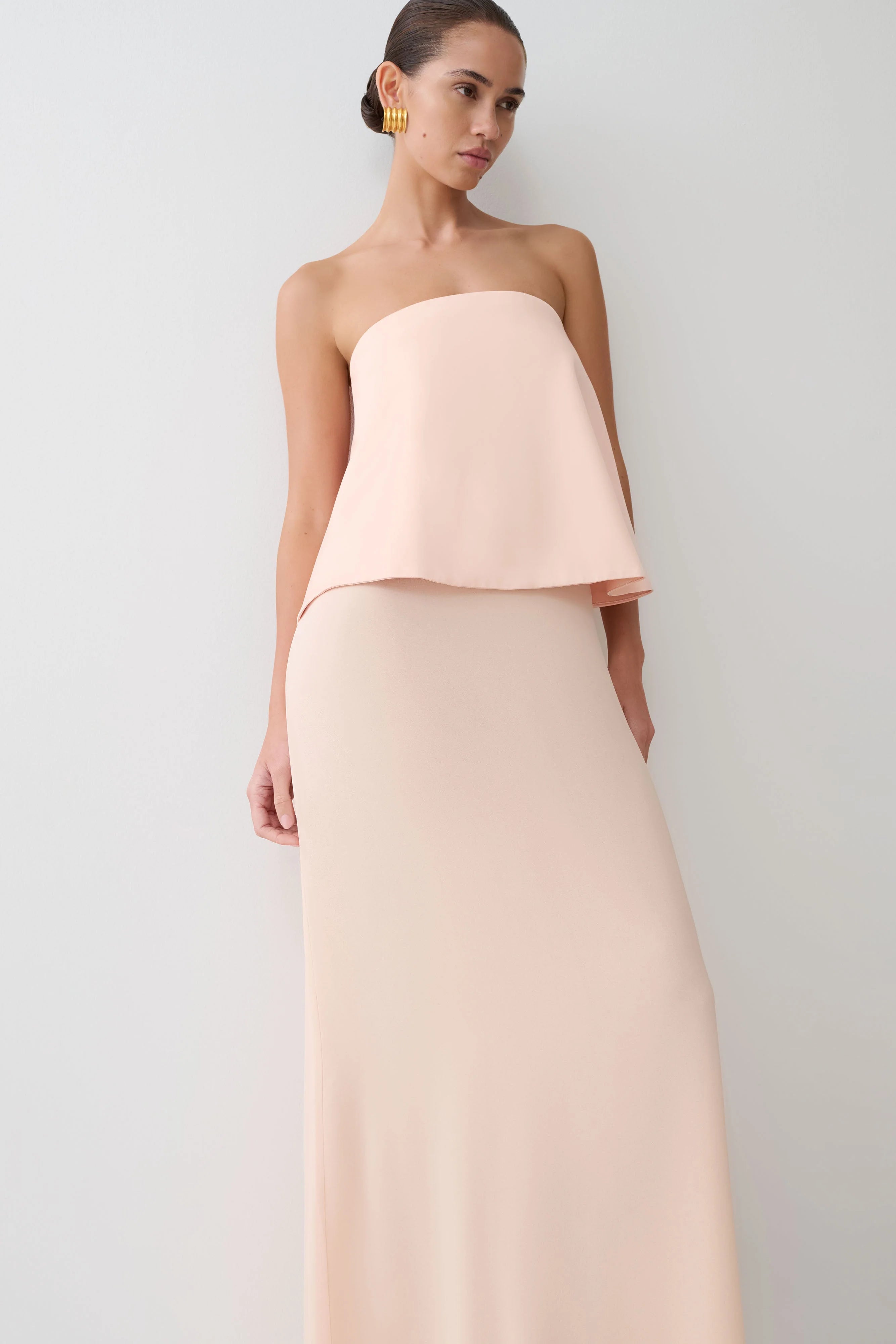 Sophia Satin Strapless Maxi Dress - Peach