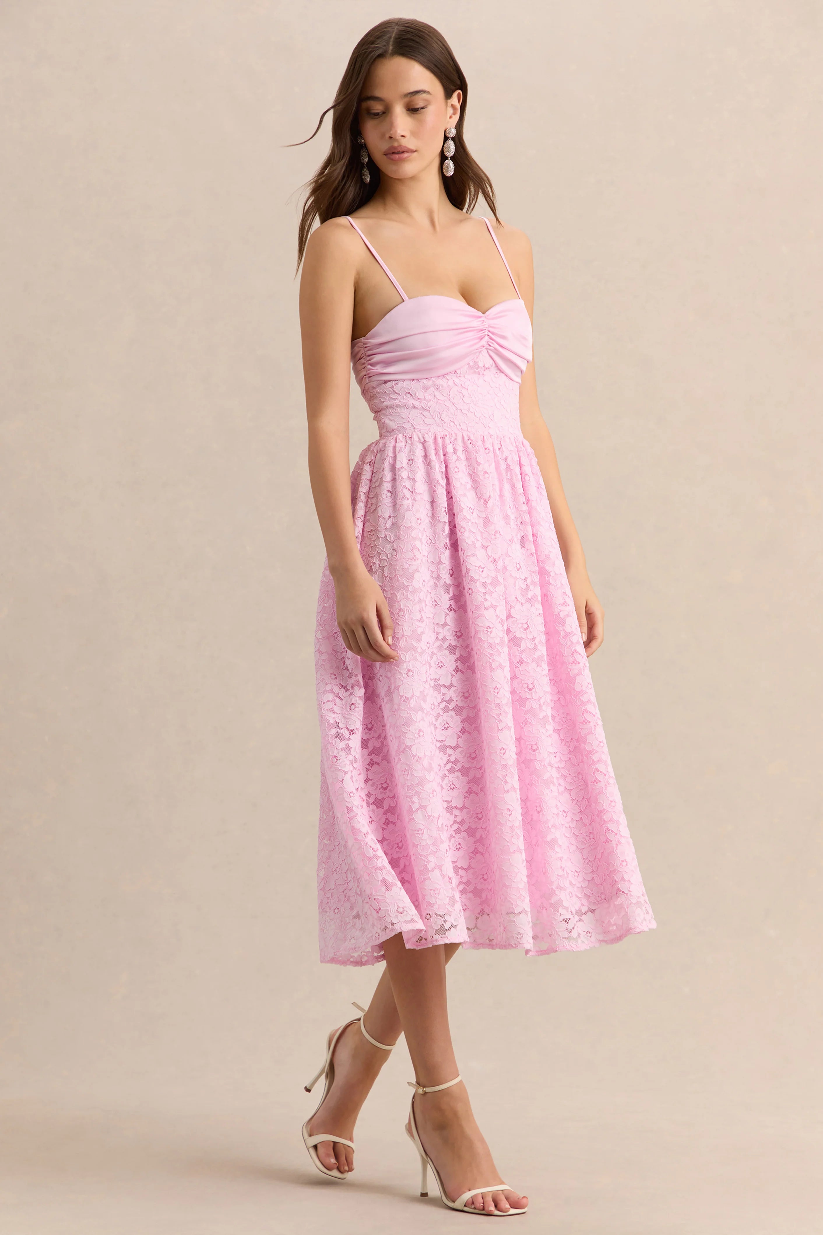 Gloriana | Pink Lace Sweetheart-Neck Midi Dress