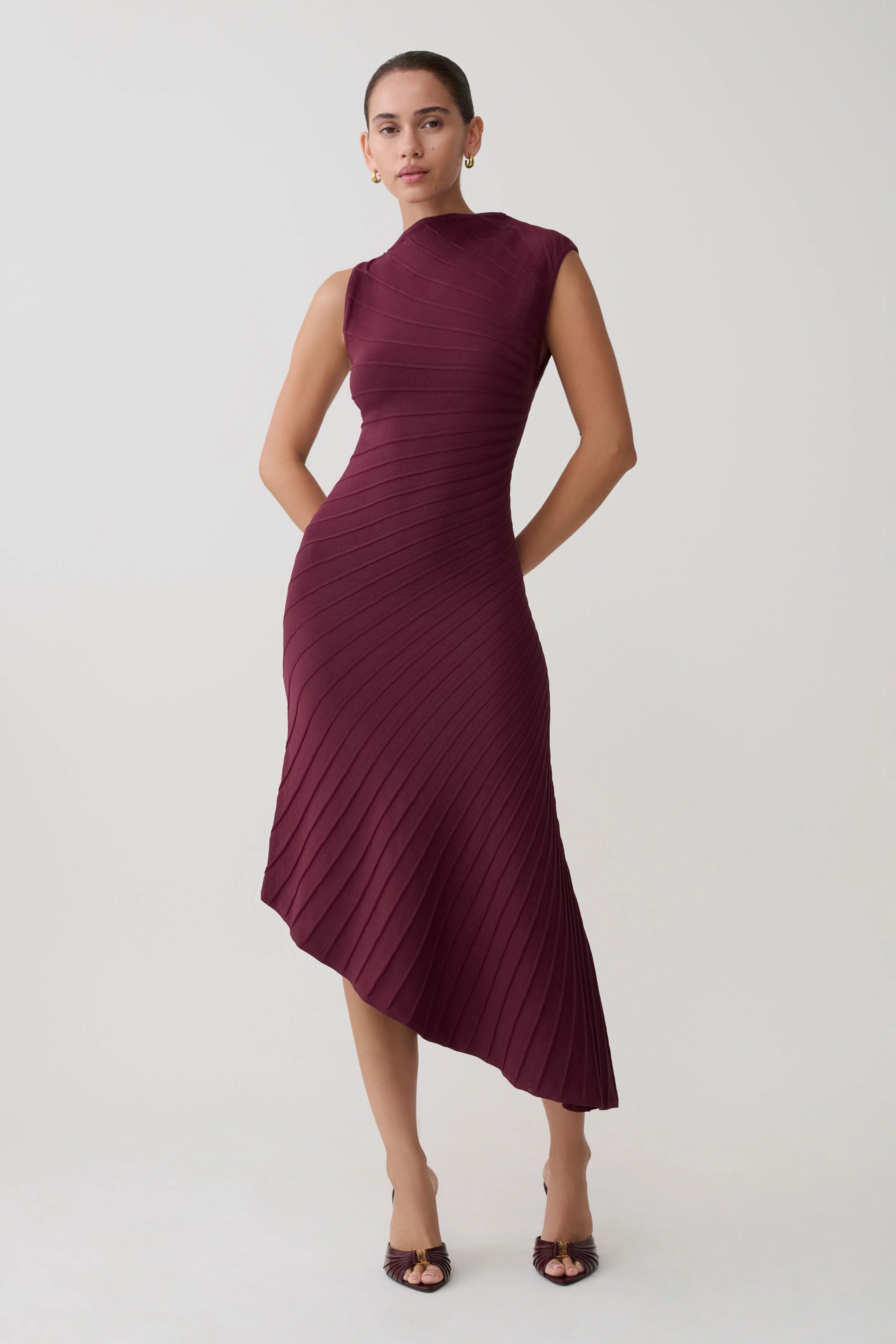 Milasandra Pleated Knit Dress - Plum