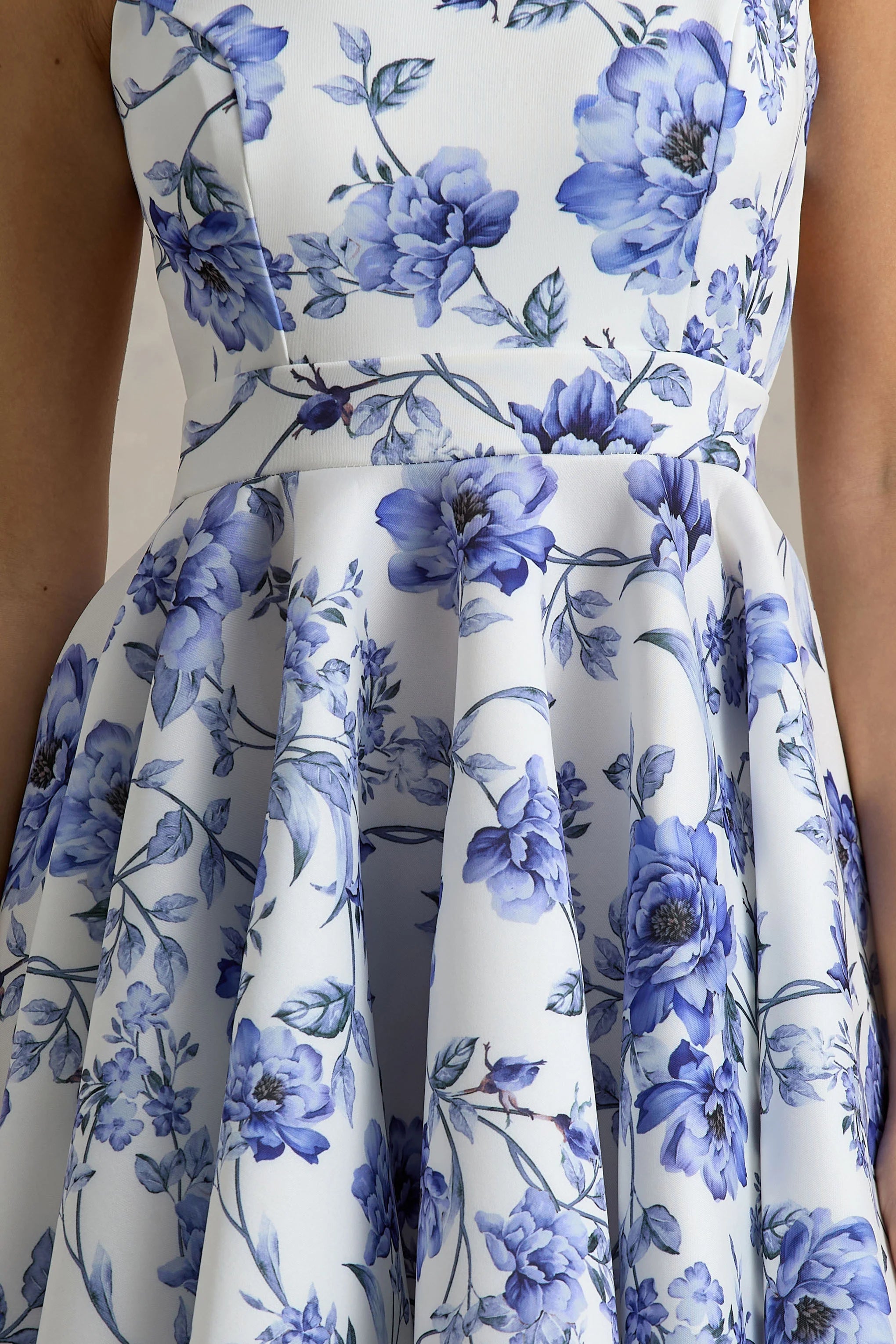 Waverly | Blue Floral Racer-Neck Sleeveless Skater Mini Dress