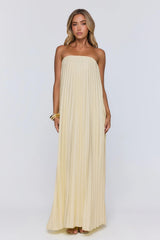 Moonlit Sea Pleated Strapless Maxi Dress Lemon