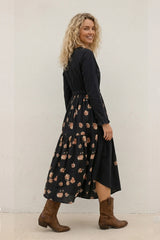 Floral Print Irregular Hem Retro Midi Dress