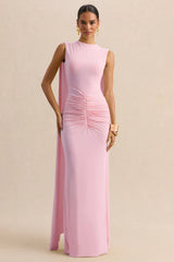Premiere | Light Pink Boat-Neck Maxi Dress With Cape-Sleeves And Open-Back