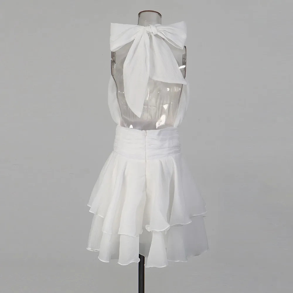 White Ruffles Turtleneck Mini Dress