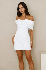 Slaying Softly Off Shoulder Mini Dress White