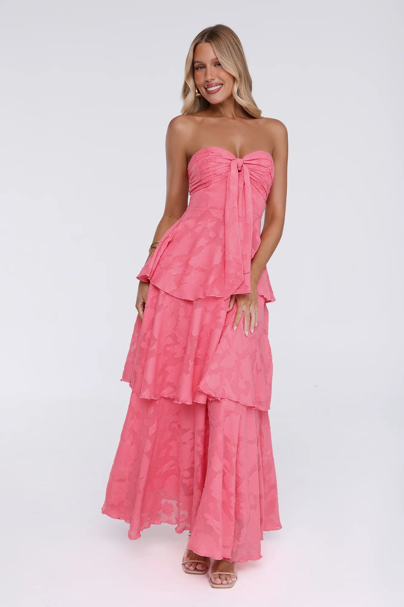 Unmatched Style Strapless Maxi Dress Coral