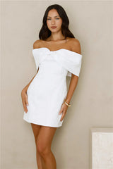 Slaying Softly Off Shoulder Mini Dress White