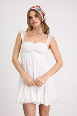 Myra White Smocked Babydoll Mini Dress