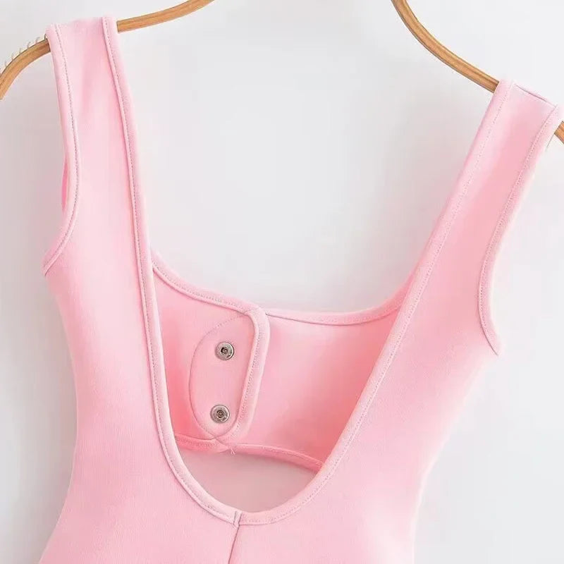 Pink Strap Cut Out Snap Button Bodycon Mini Dress