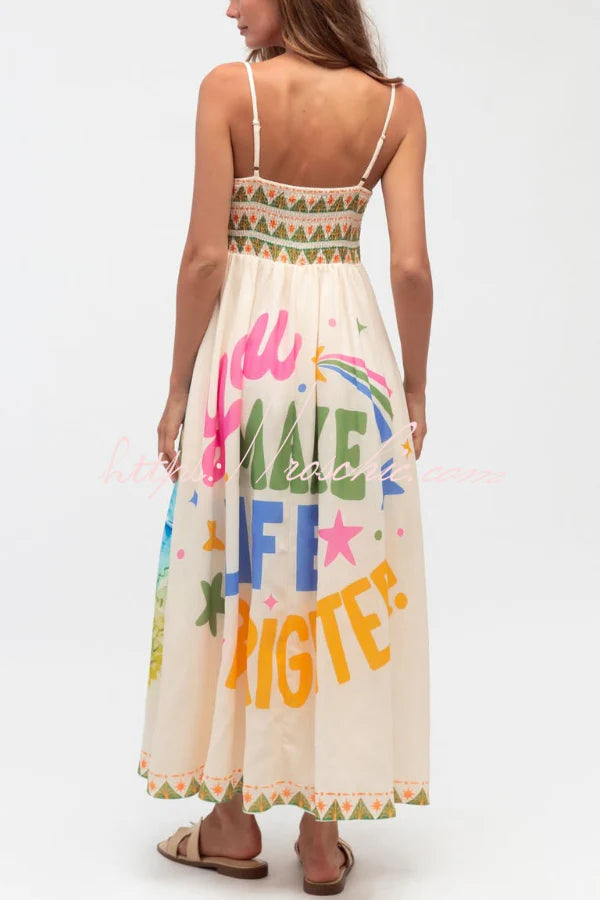 Unique Printed Spaghetti Strap Pleated Casual Maxi Dress