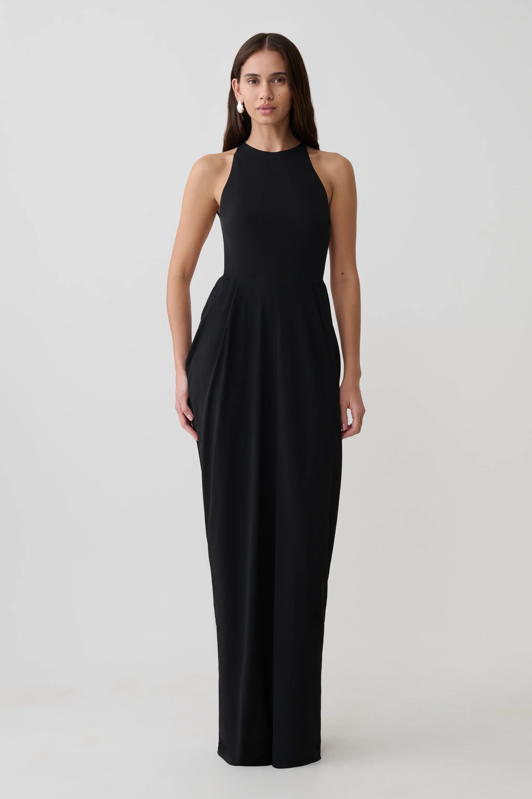 Low Back Halter Maxi Dress - Black