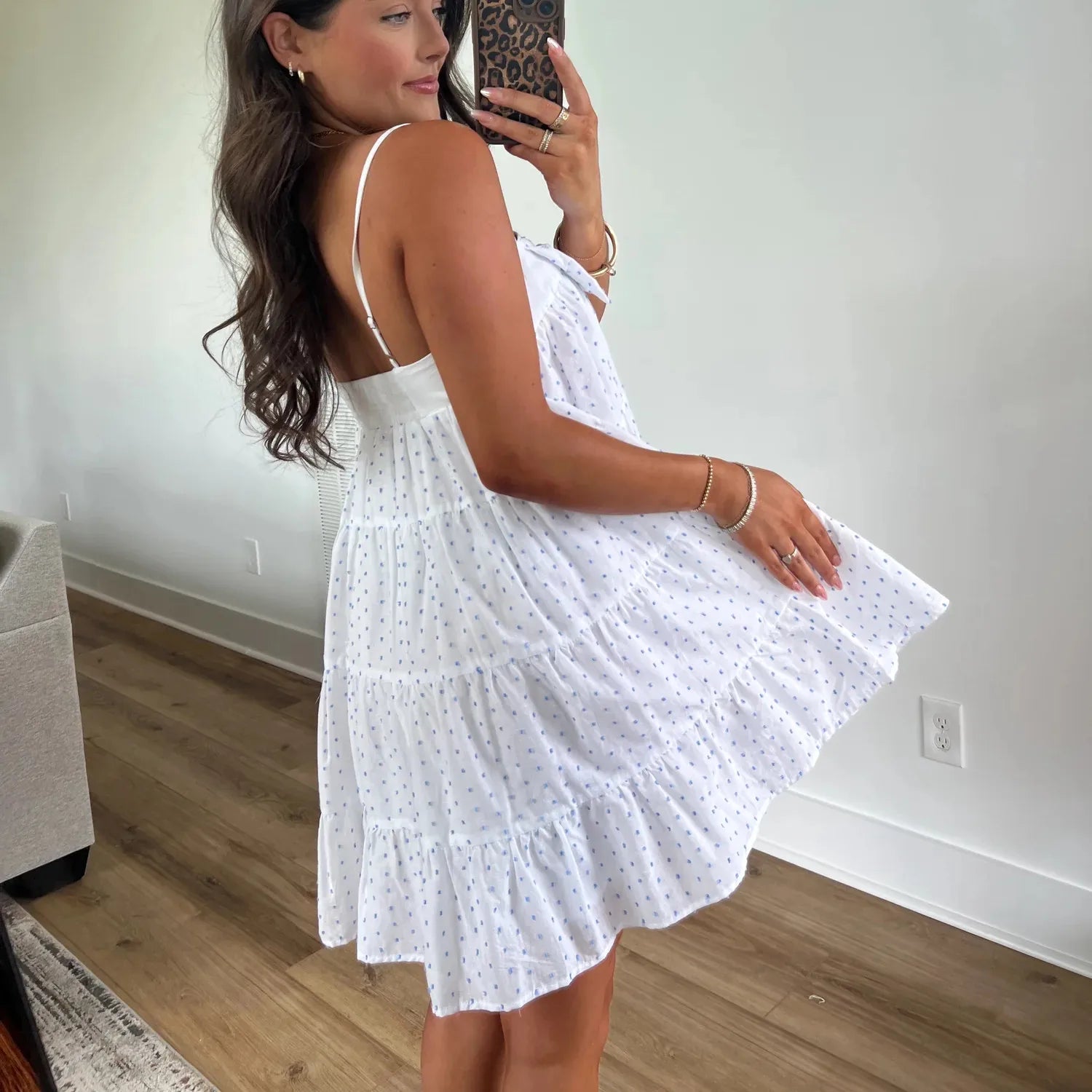 White Dotted Bow Babydoll Mini Dress