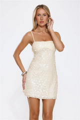 Glamour Nights Sequin Strappy Mini Dress Yellow