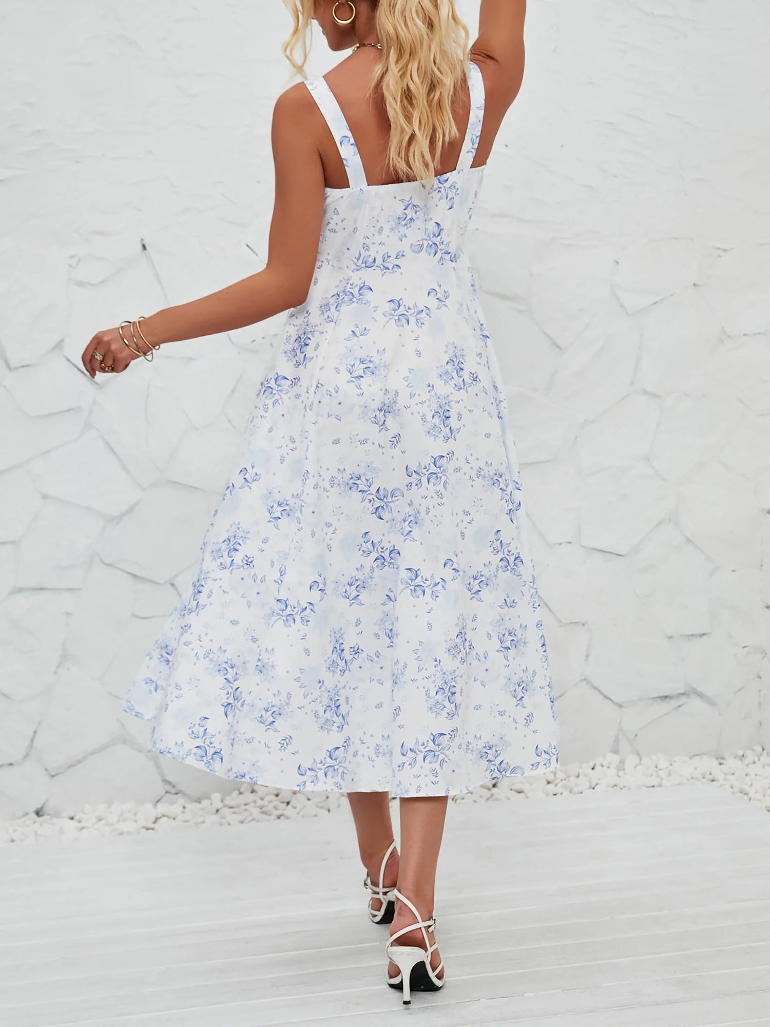 Floral Sleeveless Lace-Up Side Slit Dress Sundress