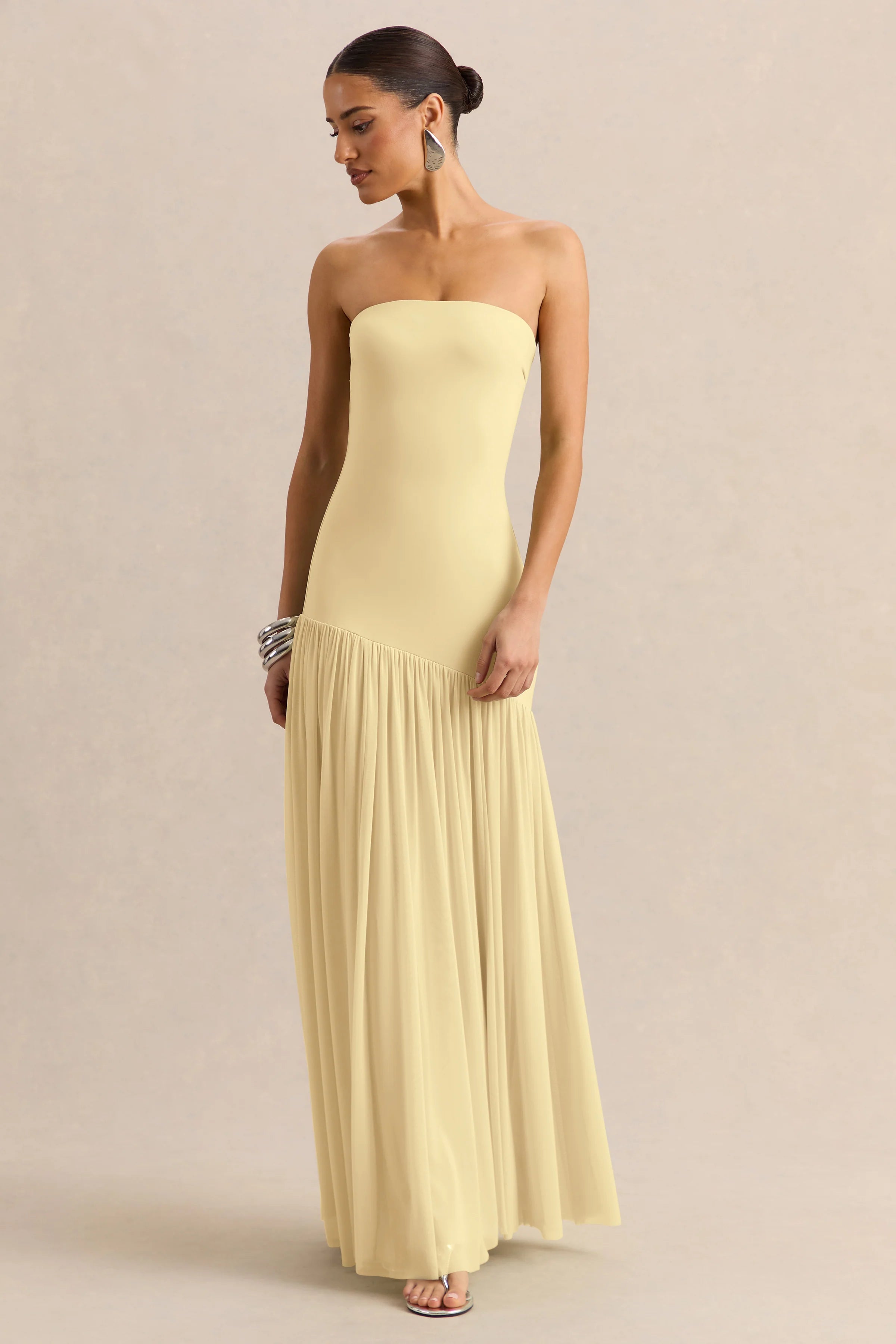 Bambi | Lemon Bandeau-Neck Maxi Dress With Scarf-Detail