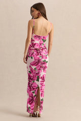 Luz | Pink Hibiscus Floral Print Strappy Maxi Dress