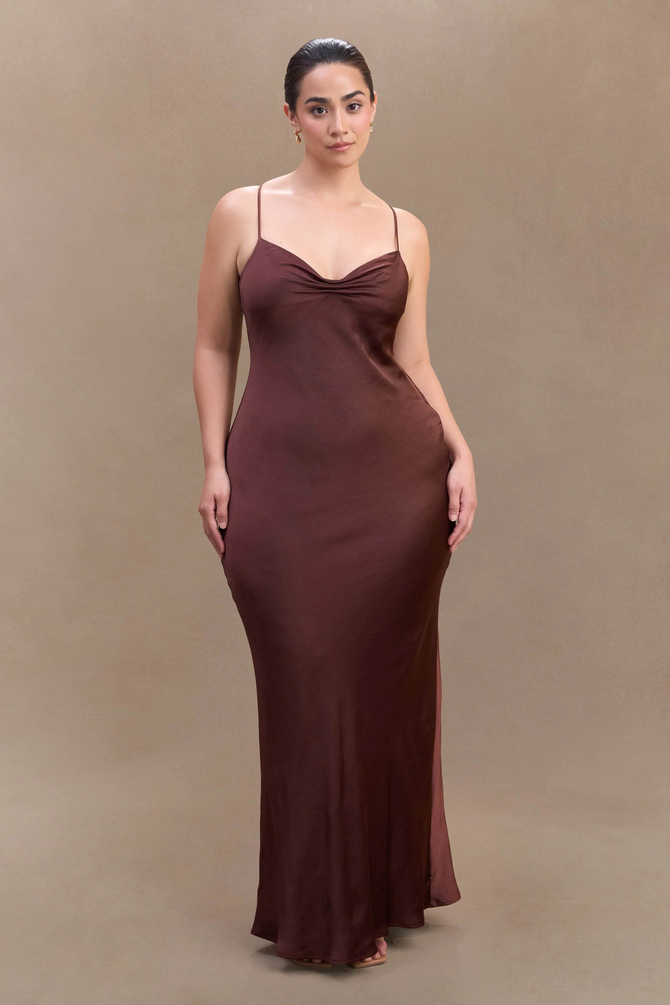 Lilly Sweetheart Satin Maxi Dress - Dark Chocolate