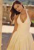 lemon cotton halter neck midi sundress