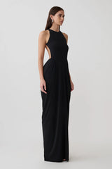 Low Back Halter Maxi Dress - Black