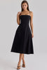 black cotton flared midi sundress