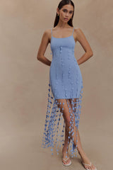 Tove Hand Knit Flower Mini Dress - Blue