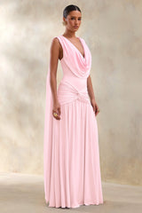 Amelisse | Light Pink Plunge-Neck Maxi Dress With Ruched-Detailing