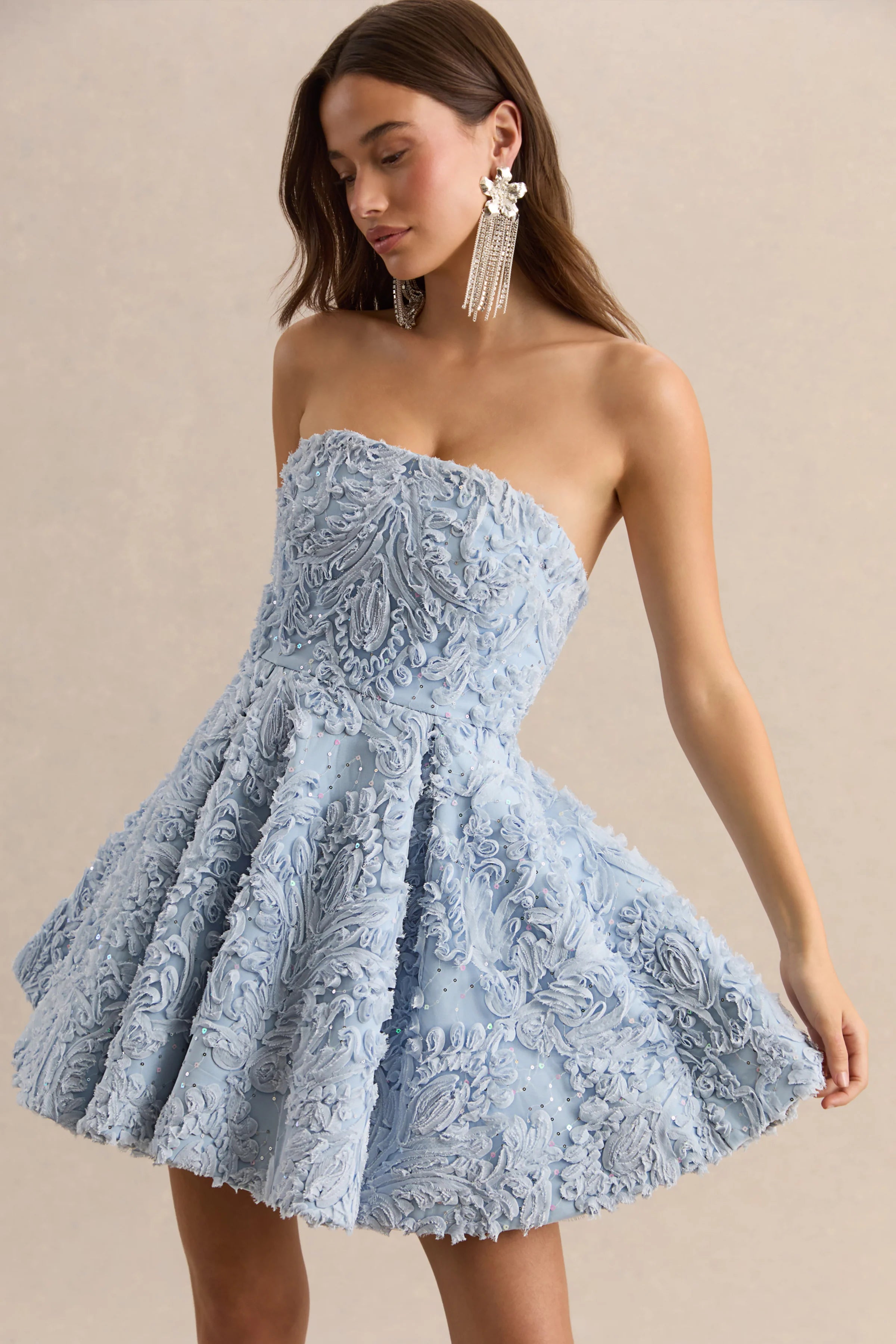 Zosia | Blue Mesh Bandeau Mini Dress
