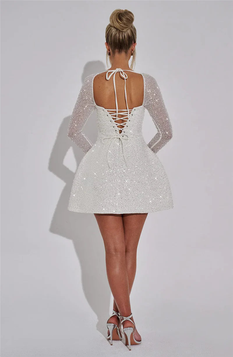 Alana Sequins Long Sleeve Backless Sexy Mini Dress