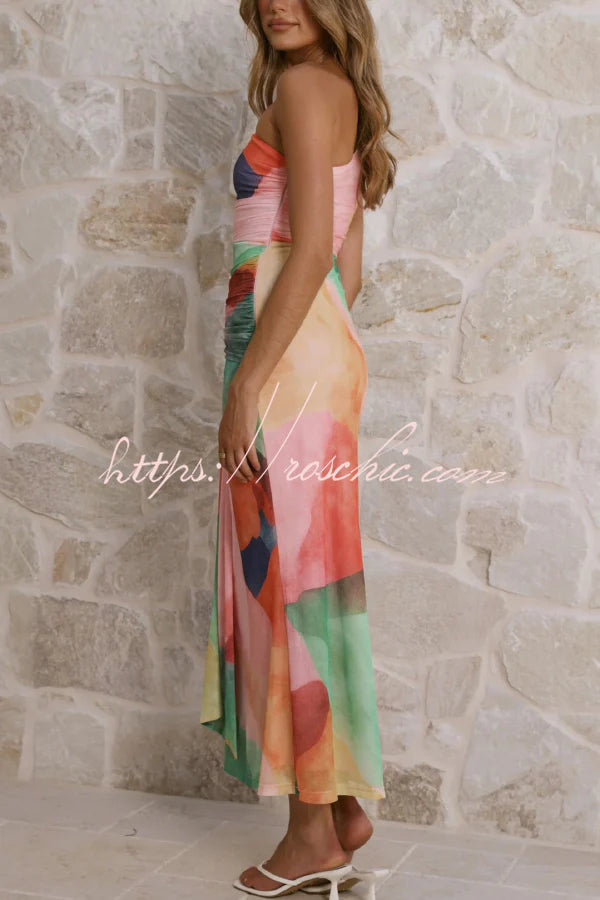Unique Printed One-Shoulder Cutout Fitted Lace-Up Maxi Dress