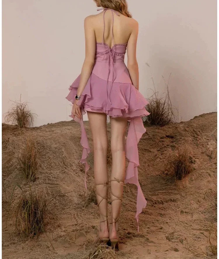 Halter Fringe Hem Mini Dress