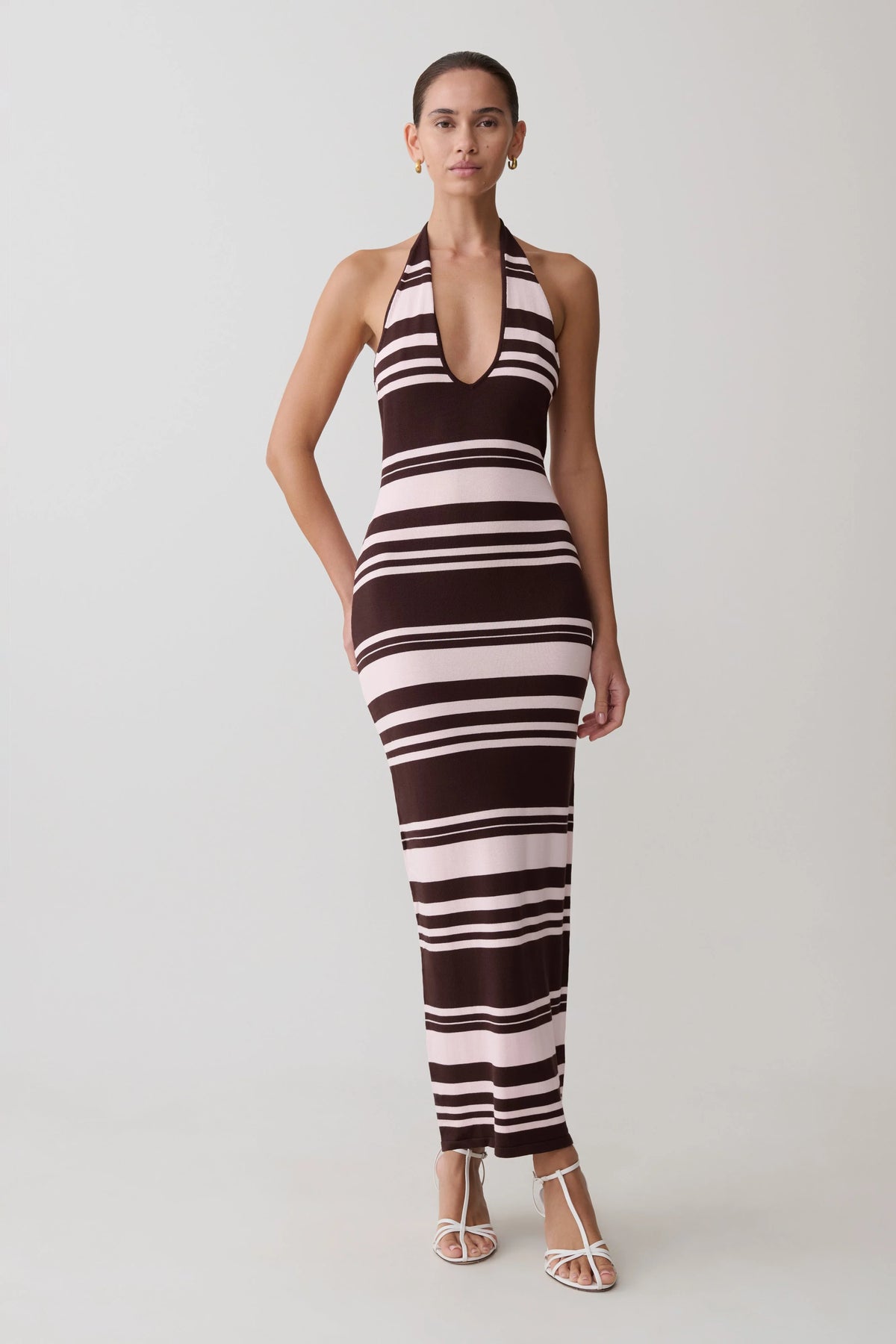 Brienne Stripe Midi Dress - Pink/Chocolate