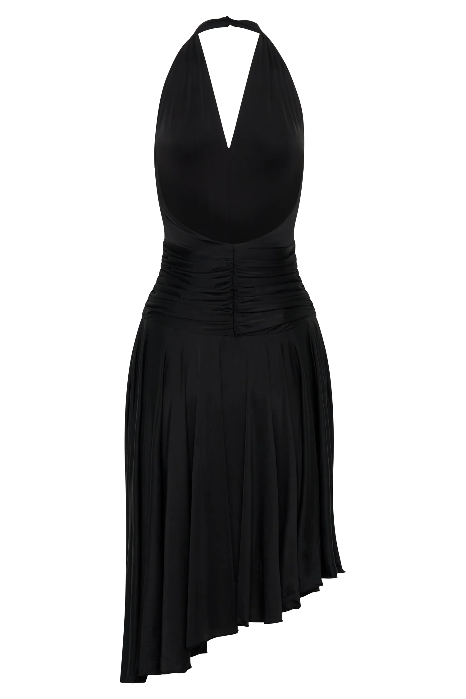 Zelda Asymmetric Slinky Midi Dress - Black
