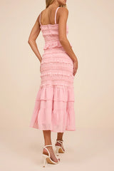 Harley Light Pink Smocked Ruffled Midi Dress