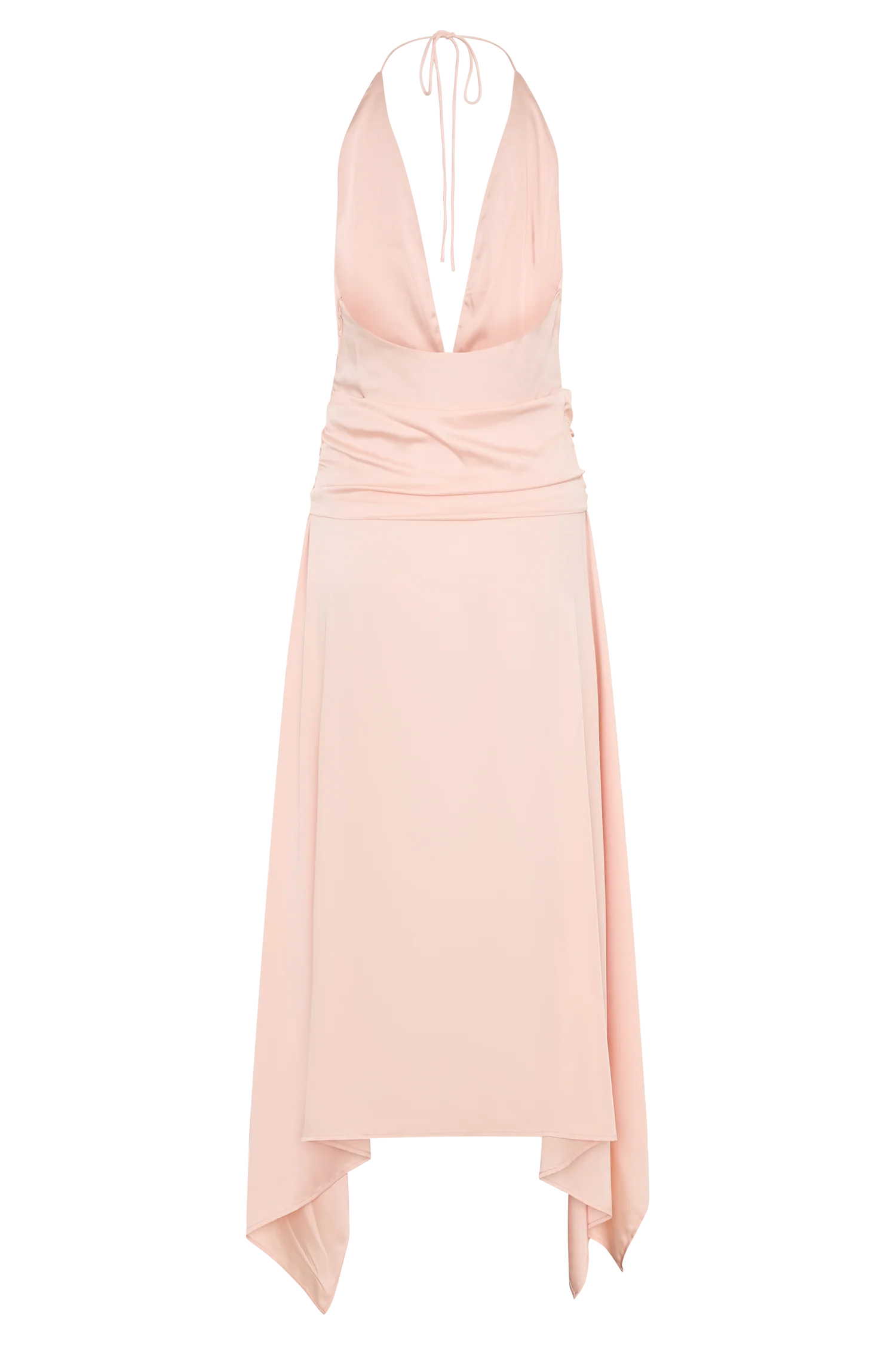 Cyra Plunge Satin Midi Dress - Peach