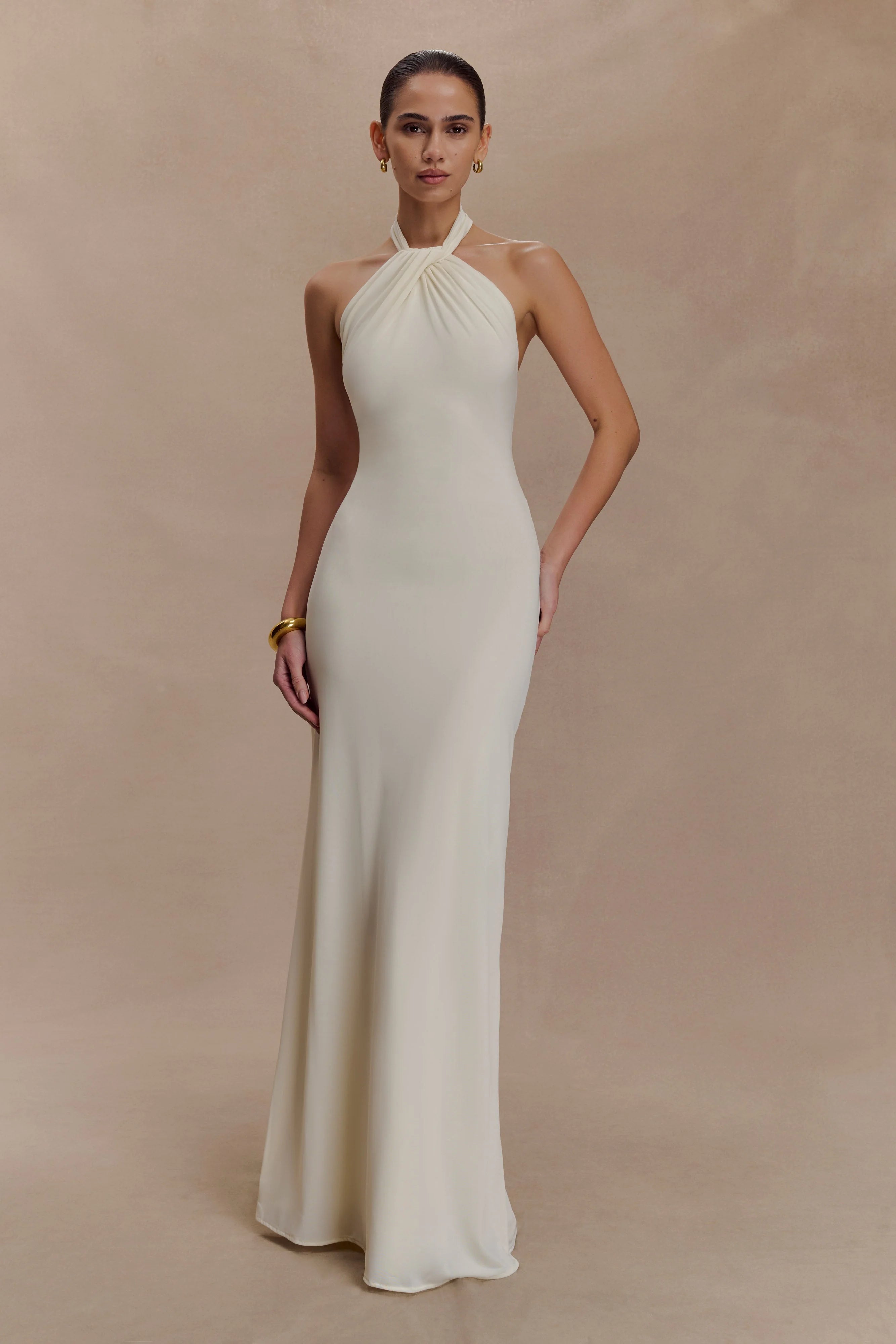 Elyna Slinky Halter Maxi Dress - Ivory