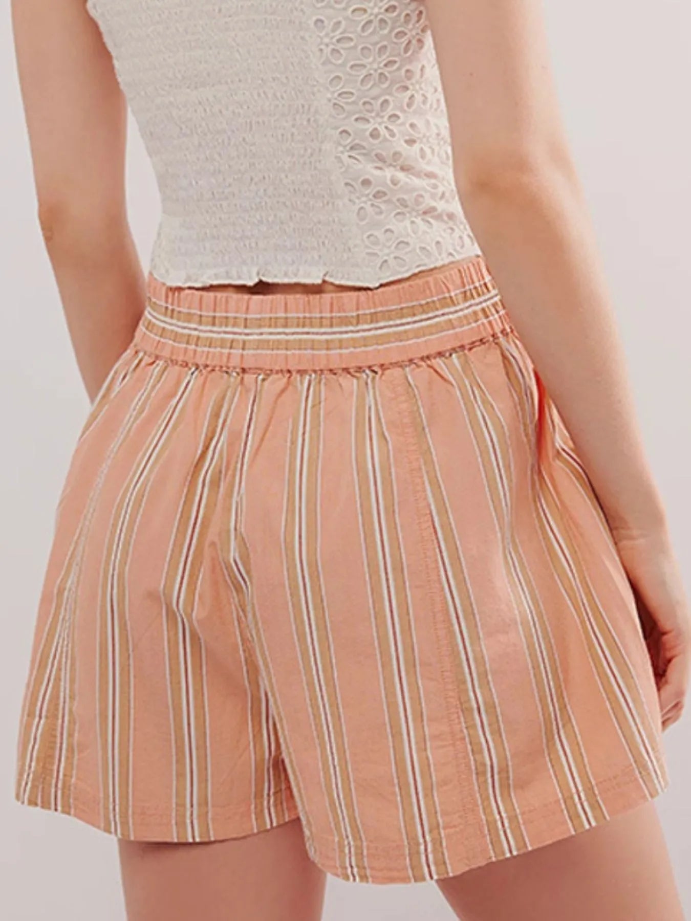 Striped High-Waist Linen Blend Summer Shorts