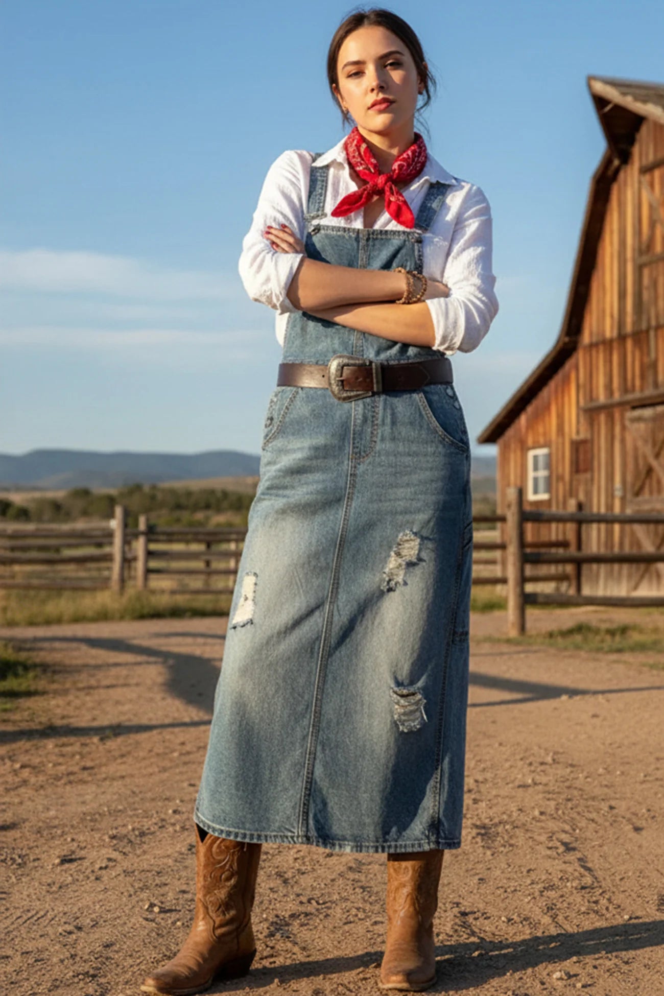 Distress Denim Overall Dress