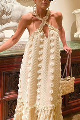 3D Floral Criss-cross Halterneck Maxi Dress