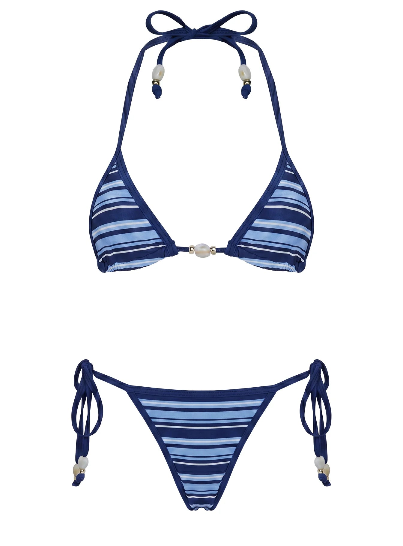 Mikaya Beaded Tie Side Bikini Bottoms Navy Stripe
