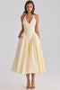 lemon cotton halter neck midi sundress