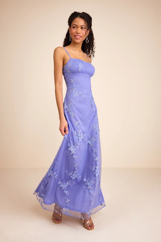 Sandia Lavender Embroidered Sleeveless Maxi Dress