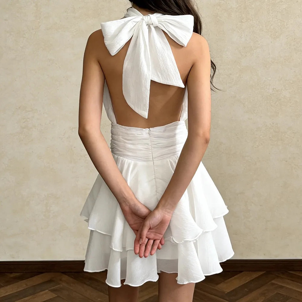 White Ruffles Turtleneck Mini Dress