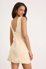 Fenicia Cream Abstract Floral Embroidered Mini Dress