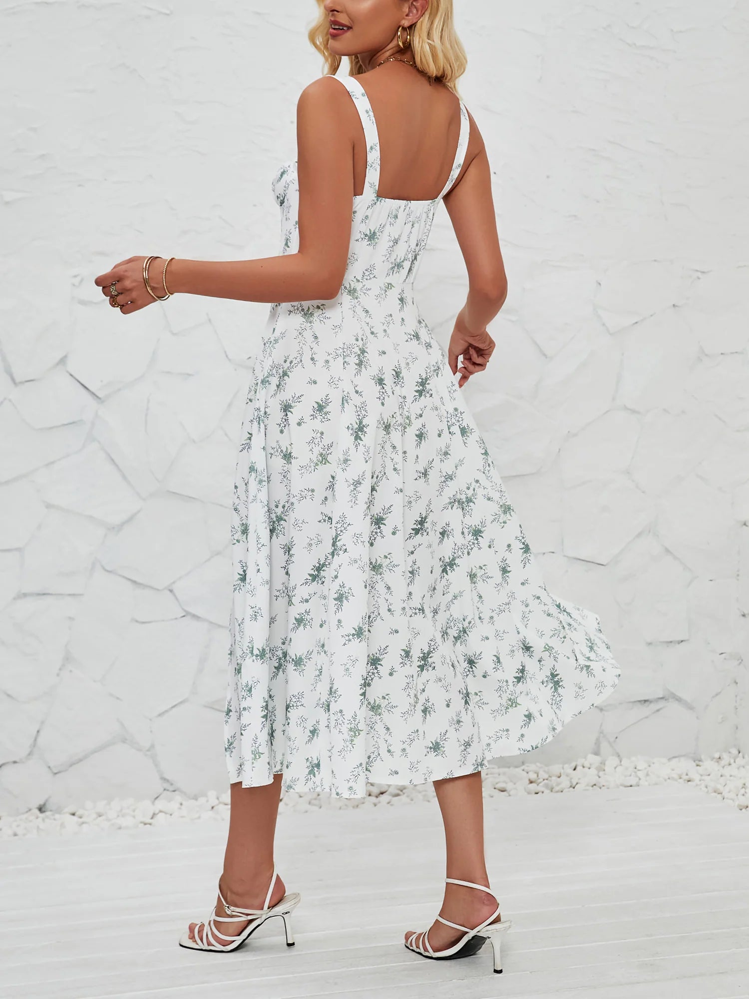 Floral Sleeveless Lace-Up Side Slit Dress Sundress