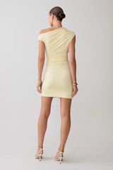 Alyn Off Shoulder Draped Mini Dress - Lemon