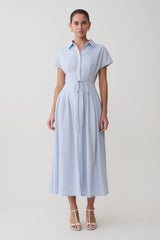Aysha Buttoned Linen Midi Dress - Cornflower Blue