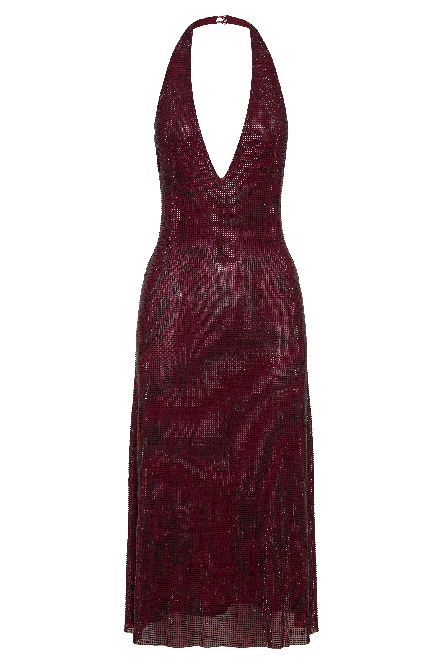 Genie Diamante Halter Midi Dress - Mahogany