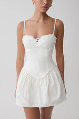 Emary Applique Denim Bustier Mini Dress - White