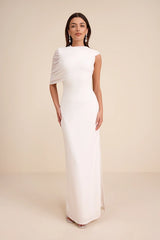 Sutton White Asymmetrical Column Maxi Dress